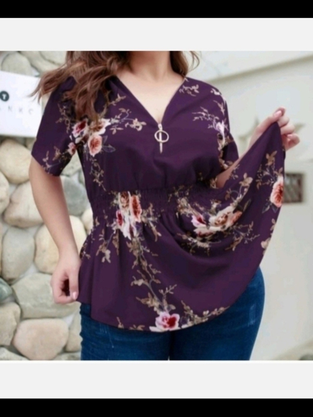 Floral V-Neck Peplum Top